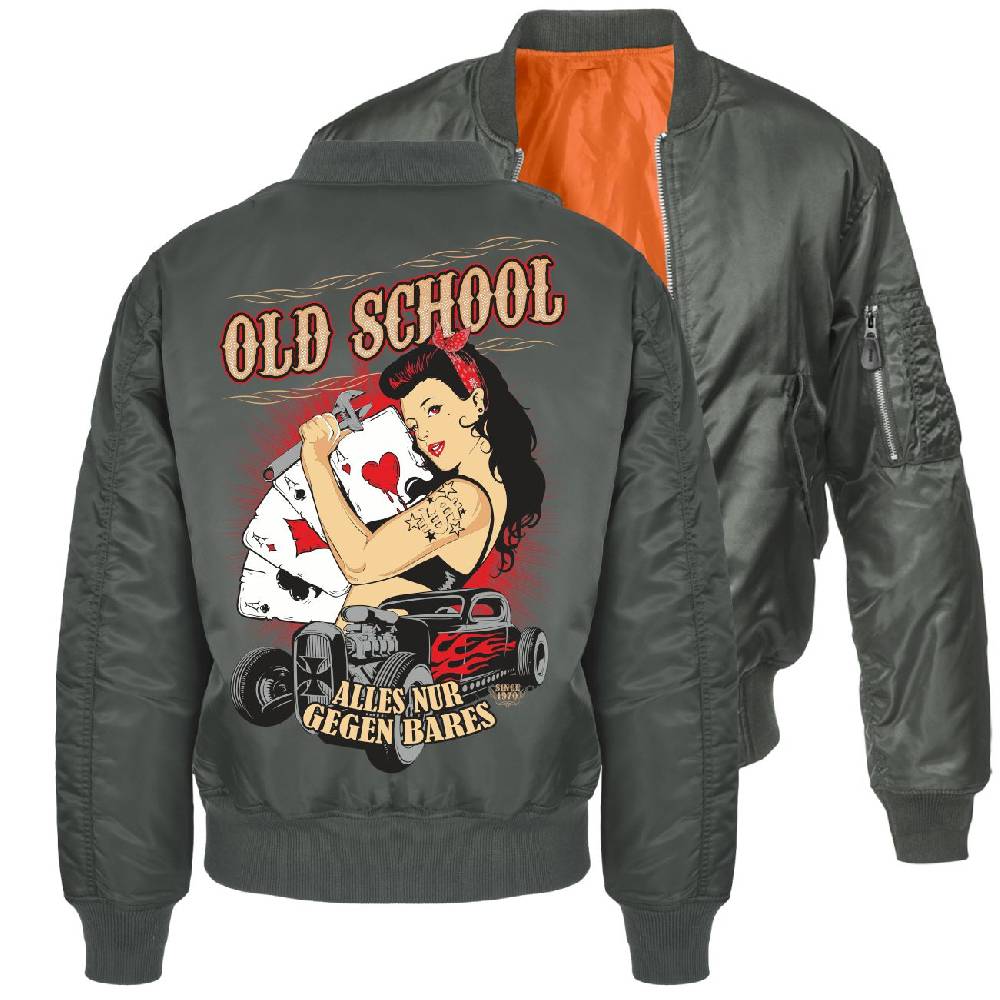 Spass Kostet Herren Bomberjacke Pilotenjacke Oldschool Rockn Roll Größe S bis 7XL Sonderangebot