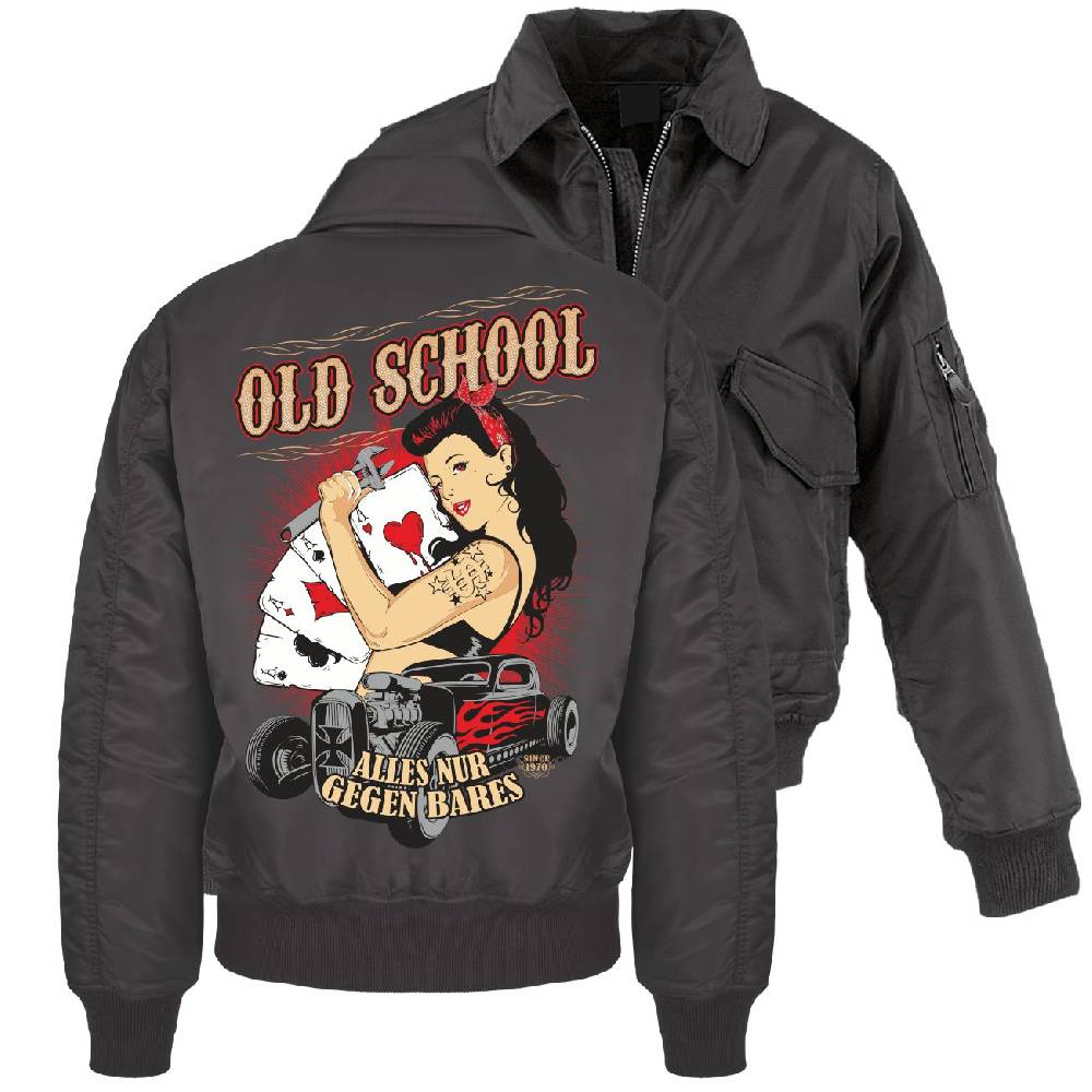 Spass Kostet CWU Bomberjacke mit Kragen Oldschool Rockn Roll Rabatt